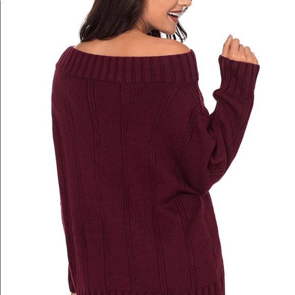 Off the Shoulder Oversized sweater-wine - Picture 3 of 7